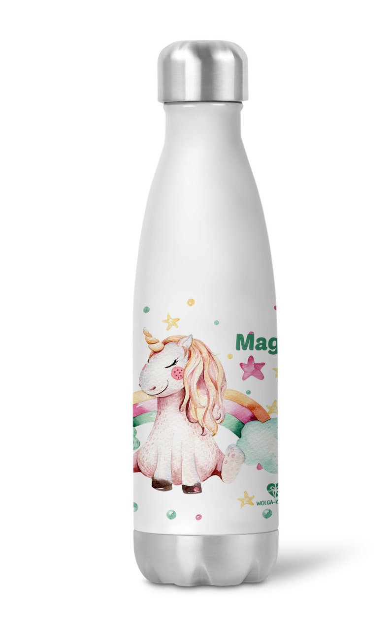 Personalisierte Bento Mepal Brotdose Fächer Thermo Trinkflasche Joghurtbecher Lunchpot mit Namen Einhorn Regenbogen Pausenset Schule Kita Thermoflasche