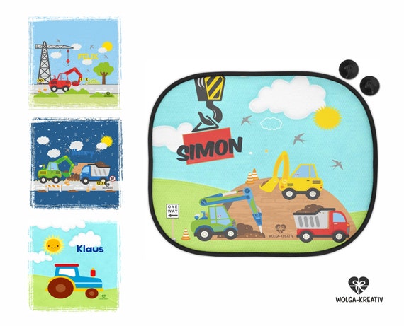 Sunshade for Car Sun Visor Children Baby Girl Boy Construction Site  Excavator Truck Construction Crane Tractor With Name-n Printed Personalized  