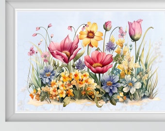 Spring window picture window sticker window decal colorful flower meadow flowers spring summer reusable