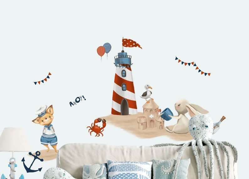 Sticker mural meuble sticker chambre d'enfant motifs maritimes baleine dauphin sticker mural sticker mural décoration chambre de bébé Leuchtturm