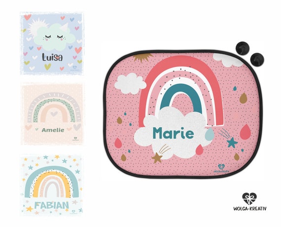 Parasol pour pare-soleil de voiture enfants bébé fille garçon arc-en-ciel  soleil nuage coeur goutte coloré personnalisé avec nom-n imprimé -   France