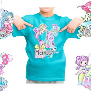 T-Shirt Birthday Birthday Shirt Personalized Birthday Child Girl Name Number Mermaid