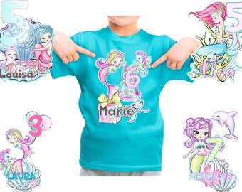 Tee shirt anniversaire chemise anniversaire personnalisé anniversaire enfant fille prénom numéro sirène