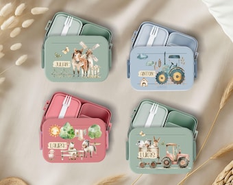 personalized lunch box Mepal children with name farm tractor horse animals lunchbox school kindergarten vesper