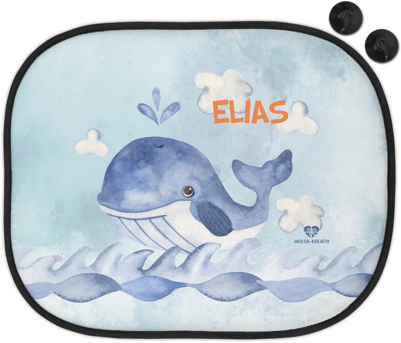 Sun protection for car sun visor children baby girl boy maritime water transport whale crab anchor with name printed personalized Wal