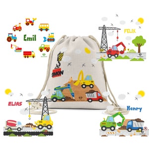 Fabric bag gym bag backpack sports bag gymsack kindergarten bag school kindergarten construction site cars excavator