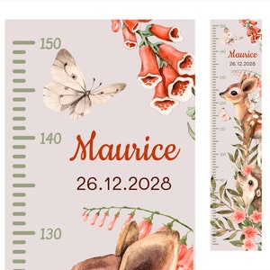 Bâton de mesure personnalisé animaux de la forêt enfant ruban à mesurer mur chambre d'enfant renard lapin autocollant avec nom date autocollant autocollant image 8