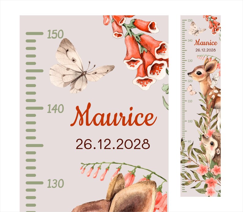 Bâton de mesure personnalisé animaux de la forêt enfant ruban à mesurer mur chambre d'enfant renard lapin autocollant avec nom date autocollant autocollant image 8