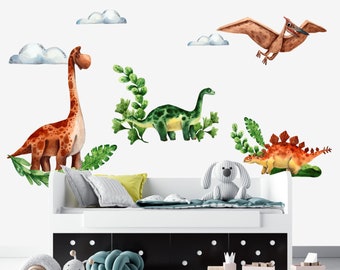 XL Set Wandtattoo Möbelsticker Kinderzimmer Langhals-Dino T-Rex Wandaufkleber Wanddesign Kinderzimmer Einrichtung Wandbilder Baby