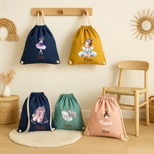 Personalisierter Turnbeutel Ballerina Prinzessin Mädchen aus Baumwolle Kita Rucksack Stoffbeutel mit Namen Sportbeutel Kinder