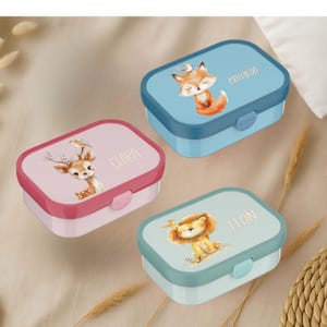 Niedliche Brotdose Kinder Löwe Fuchs Bär Hase Katze personalisiert mit Namen Mepal Brotdose mit Fächern Geschenk Einschulung Kindergarten
