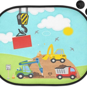 Protection solaire pour voiture pare-soleil double pack enfants bébé filles garçons chantier pelle grue camion Baustelle