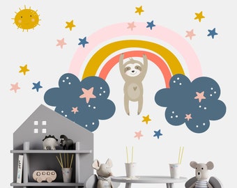 XL Set Wall Decal Furniture Sticker Chambre d’enfants Rainbow Sloth Wall Sticker Wall Design Chambre d’enfants Ameublement Peintures murales Bébé