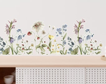 Wandtattoo Wandaufkleber Bordüre Blumen Wildblumen Wiesenblumen Sommer Frühling Blumenranke Wanddesign Wohnzimmer Küche Kinderzimmer Flur