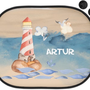 Sun protection for car sun visor children baby girl boy maritime water transport whale crab anchor with name printed personalized Leuchtturm