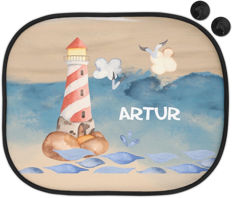 Sun protection for car sun visor children baby girl boy maritime water transport whale crab anchor with name printed personalized Leuchtturm