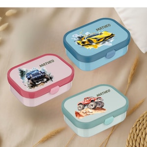 Coole Brotdose Kinder Autos Rennwagen Monstertruck Geländewagen personalisiert mit Namen Mepal Brotdose Geschenk Einschulung Jungen Mädchen