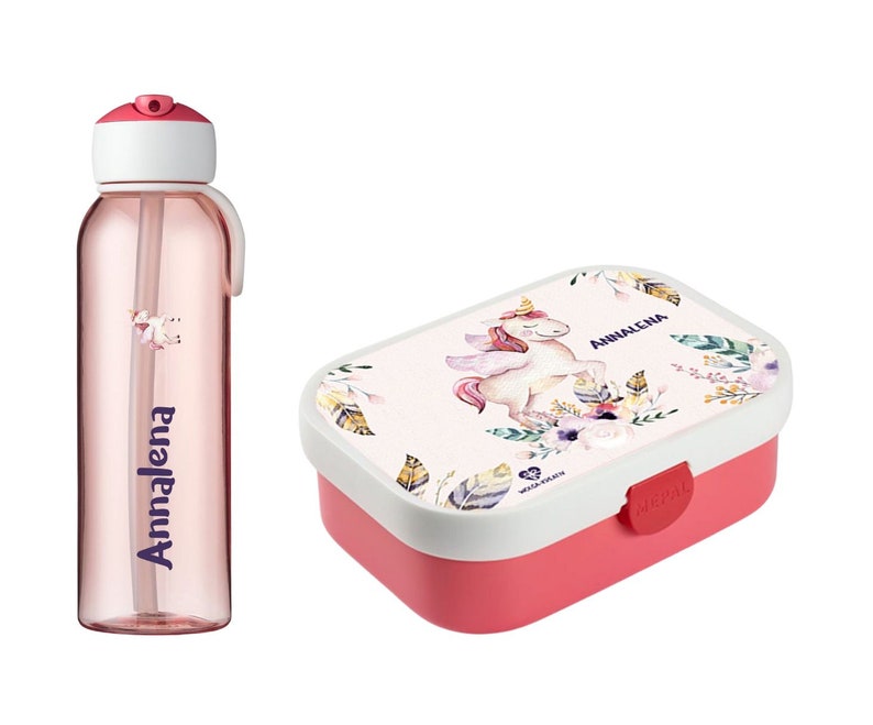 Personalized Mepal Campus lunch box, drinking bottle or children's cup for girlsUnicorn Boho with name for school and daycare Mepal Set