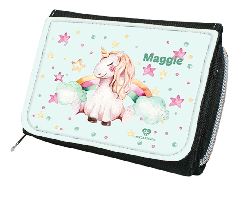 Portefeuille pour enfants, porte-monnaie, portefeuille, fille licorne avec nom-n imprimé personnalisé Einhorn Regenbogen