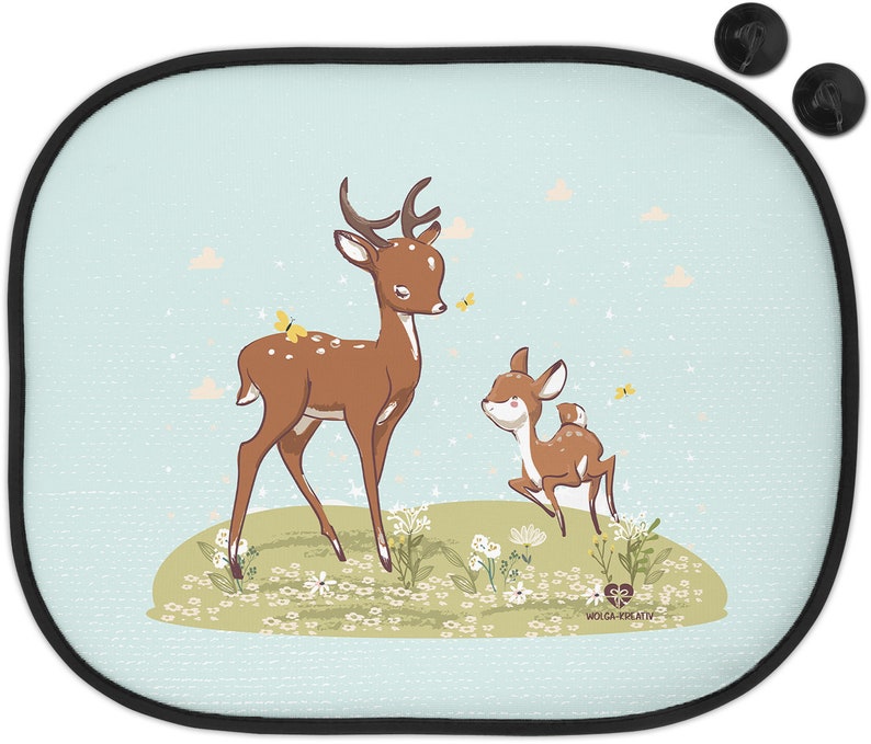 Sun protection for car sun visor double pack children baby girl boy rabbit fox mouse deer elephant double pack Rehfamilie