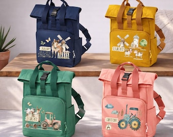 Children's backpack personalized with name – farm motifs for kindergarten and sports