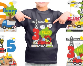 Tee shirt anniversaire chemise anniversaire personnalisé anniversaire enfant garçon prénom numéro pelle chantier