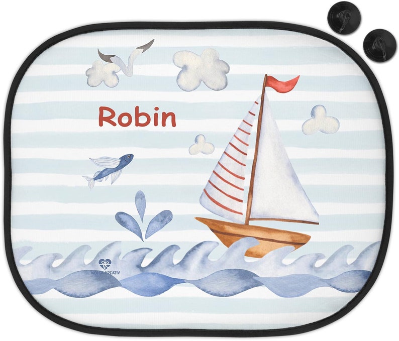 Sun protection for car sun visor children baby girl boy maritime water transport whale crab anchor with name printed personalized Segelboot