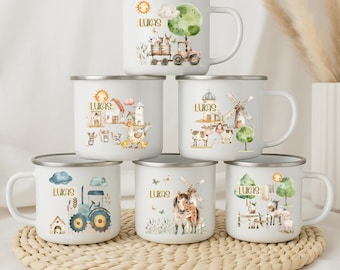 Enamel mug personalized children's mug with name mug children's mug gift 1st birthday, baptism farm motifs