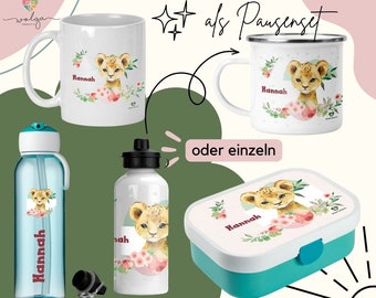 Personalisierte Mepal Campus Brotdose, Trinkflasche oder Kindertasse für Mädchen und Jungen Löwe mit Namen für Schule und Kita