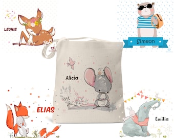 Sac pour enfant sac en tissu personnalisé avec prénom pour enfants renard souris éléphant fille garçon maternelle sac jute sac école