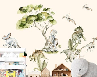 Sticker meuble sticker chambre d'enfant Dino Jungel dinosaure arbre sticker mural sticker mural chambre de bébé chambre de garçon décoration de chambre de fille