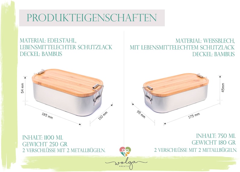 wolga-kreativ Personalisierte Brotdose aus Metall und Holz für Kinder mit Fächern und Unterteilung für Mädchen und Jungen Zug image 10