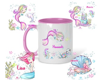 Tasse à café en céramique pour garçons et filles, sirène personnalisée avec nom