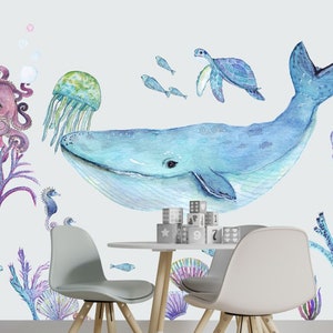 Sticker mural meuble sticker chambre d'enfant motifs maritimes baleine dauphin sticker mural sticker mural décoration chambre de bébé Wal