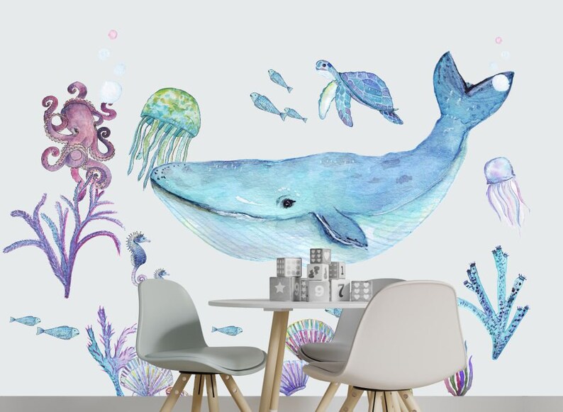 Sticker mural meuble sticker chambre d'enfant motifs maritimes baleine dauphin sticker mural sticker mural décoration chambre de bébé Wal