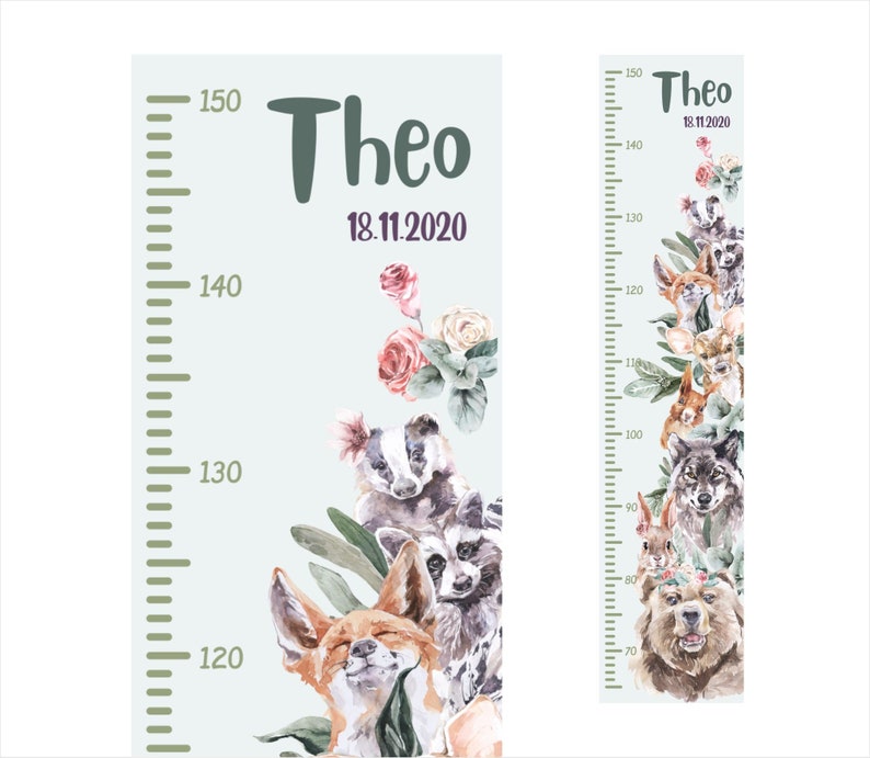 Measuring stick personalized forest animals child tape measure wall children's room fox rabbit self-adhesive with name date sticker sticker Waldtiere