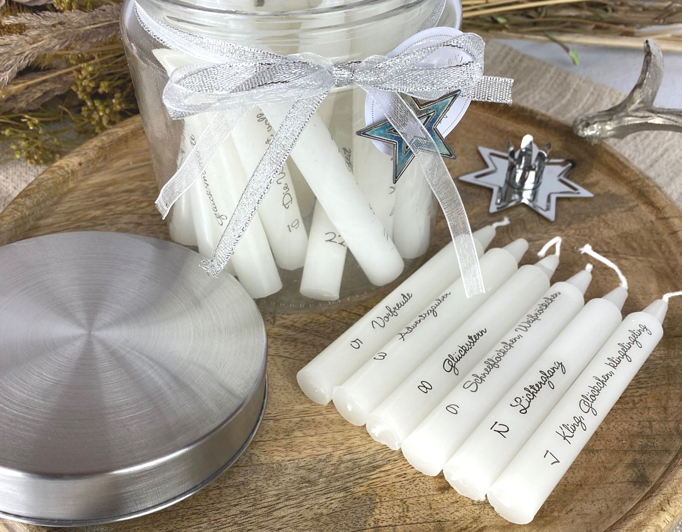 Adventskalender im Glas 24 Kerzen | Wunschlichter | Windlicht | Weihnachten im Glas | Weihnachtszeit | Adventskerzen Adventskalender to Go