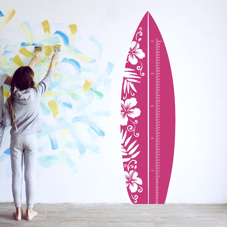 Hibiscus Surfboard Growth Chart Wall Decal Growth Chart Decal for Nursery ~ Item 0431