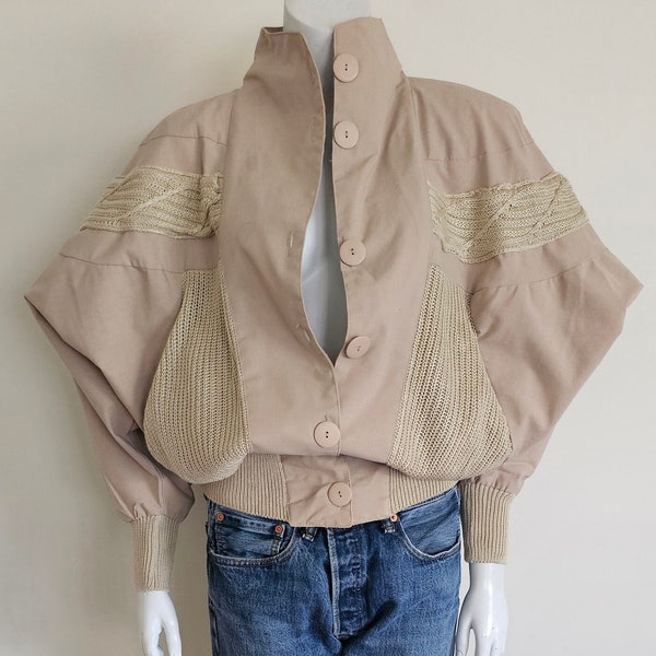 Vintage 90's Deadstock Tan Knit Woven Avant Garde Rare Dolman Jacket