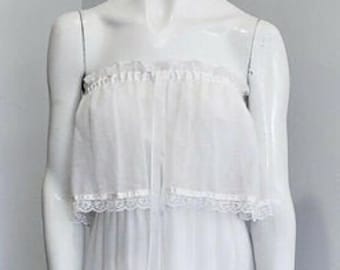 Vintage White Cotton Lace Tiered Boho Wedding Maxi Dress SM