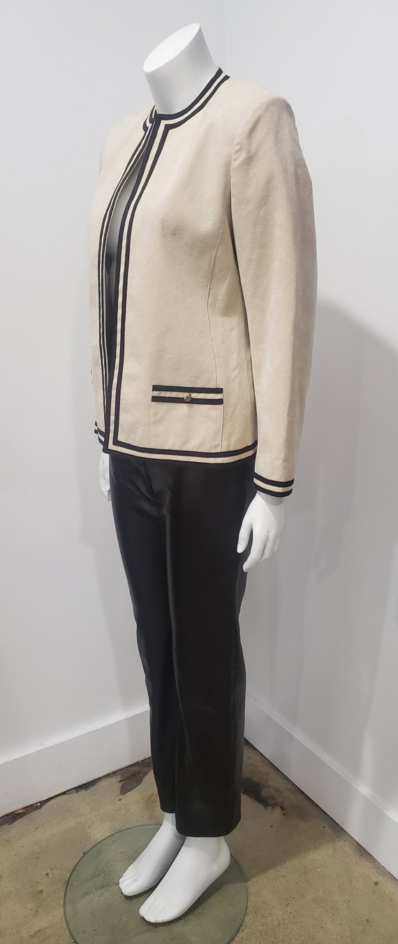 Vintage 80’s Ultrasuede Cream Black Stripe Coat B… - image 2