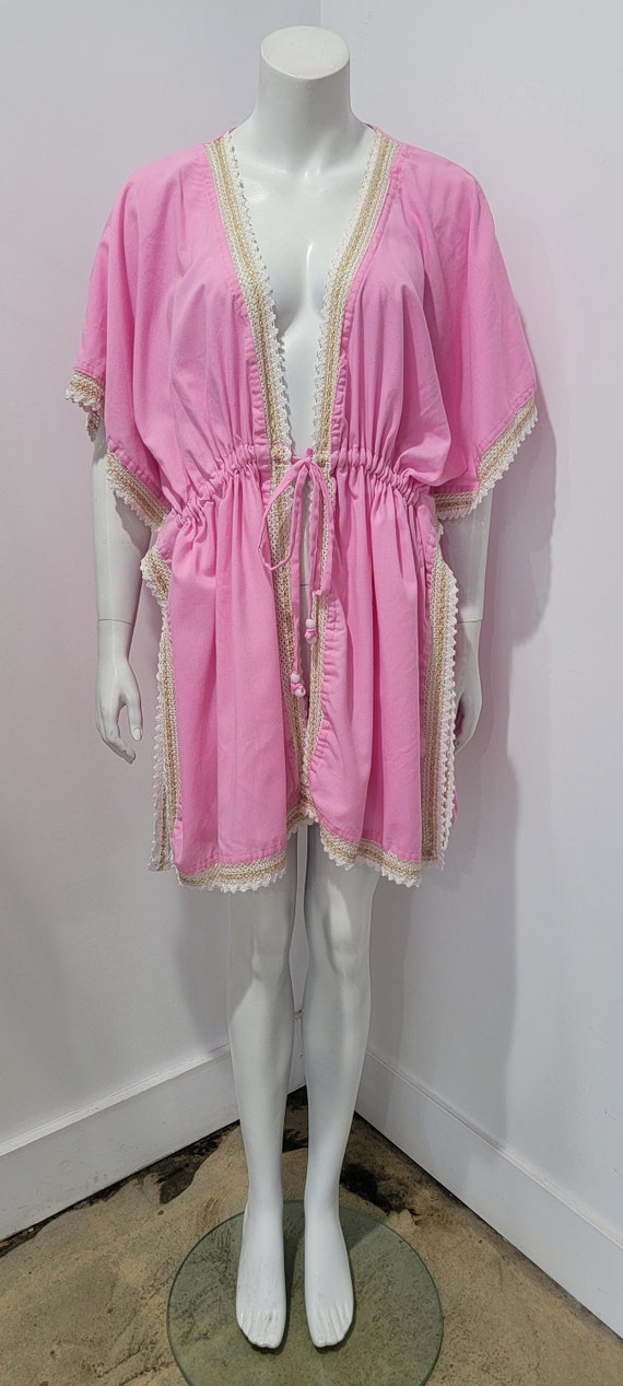 Vintage 90s Bubblegum Pink Drawstring Lurex Croch… - image 1