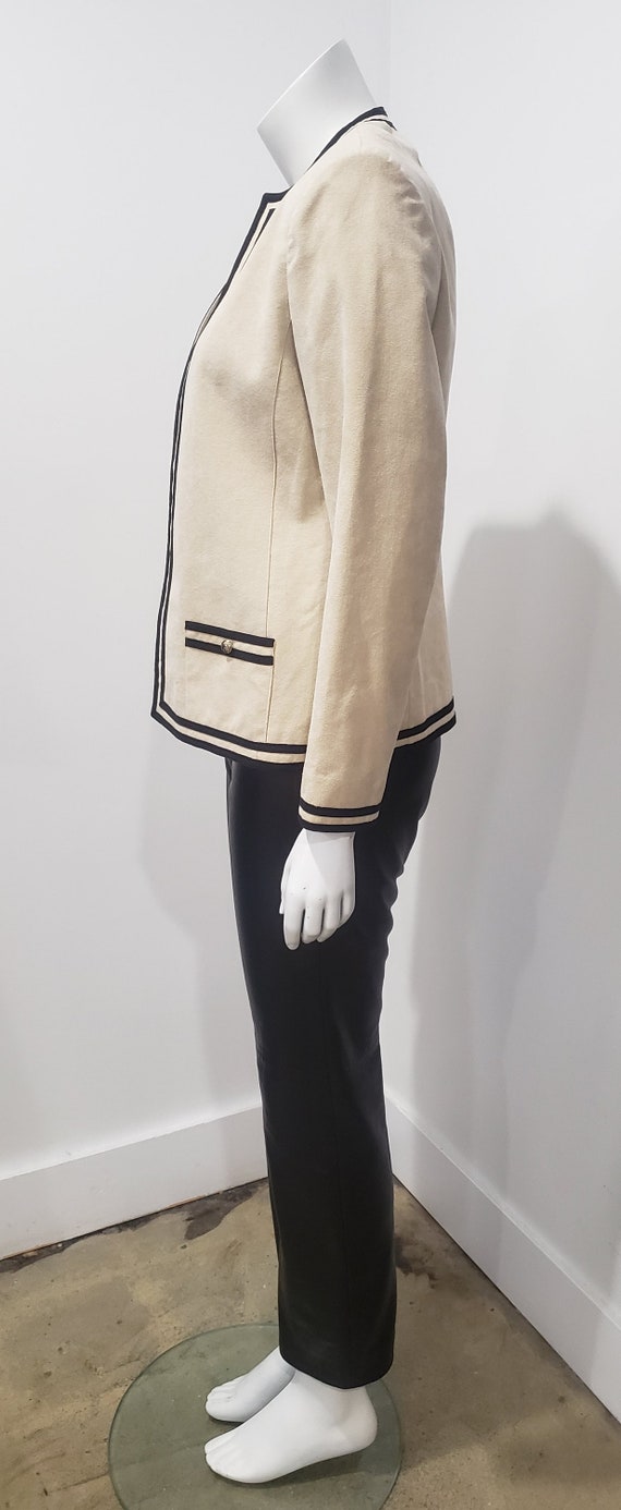 Vintage 80’s Ultrasuede Cream Black Stripe Coat B… - image 3