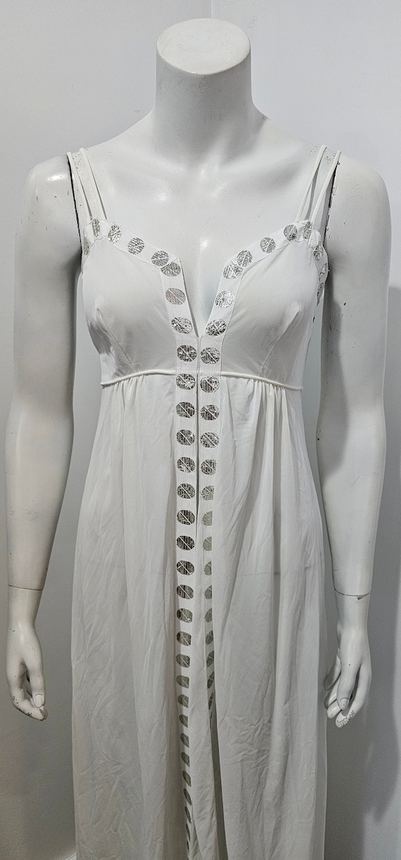 Vintage 70's Ivory Silver Lurex Dot Hollywood Gla… - image 1