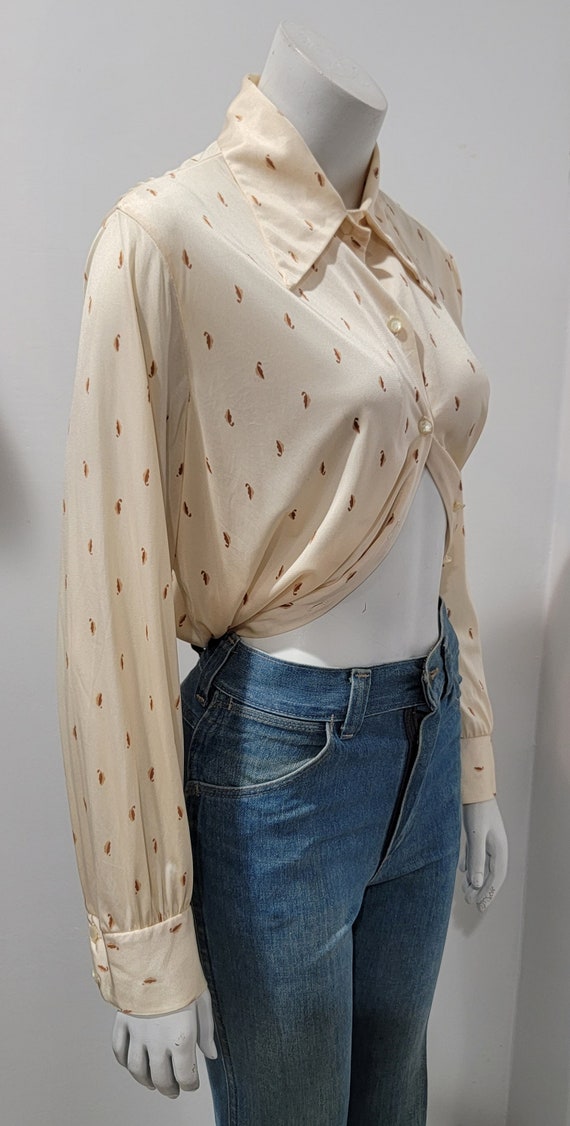 Vintage 70's Glam Hippy Cream Leaf Button Up Slin… - image 7