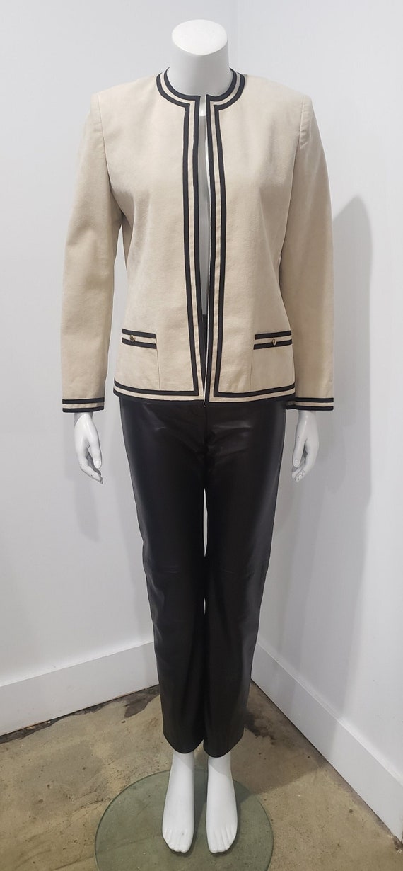 Vintage 80’s Ultrasuede Cream Black Stripe Coat B… - image 1