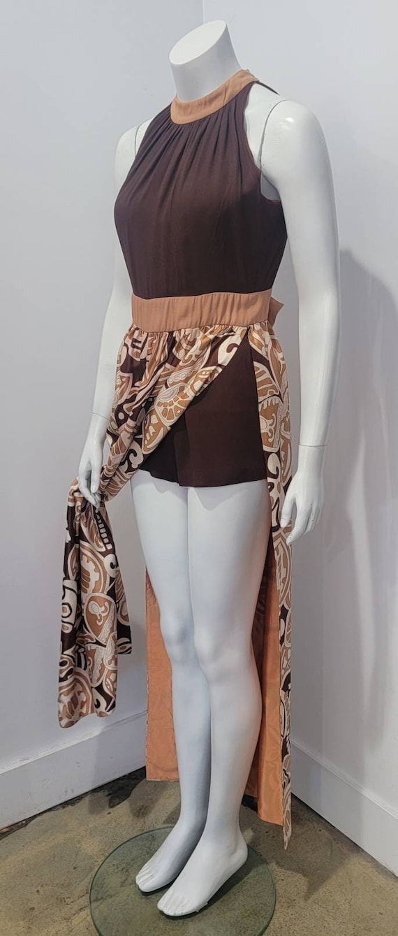 Vintage 60's Sleeveless Abstract Deco Print Bow Ma