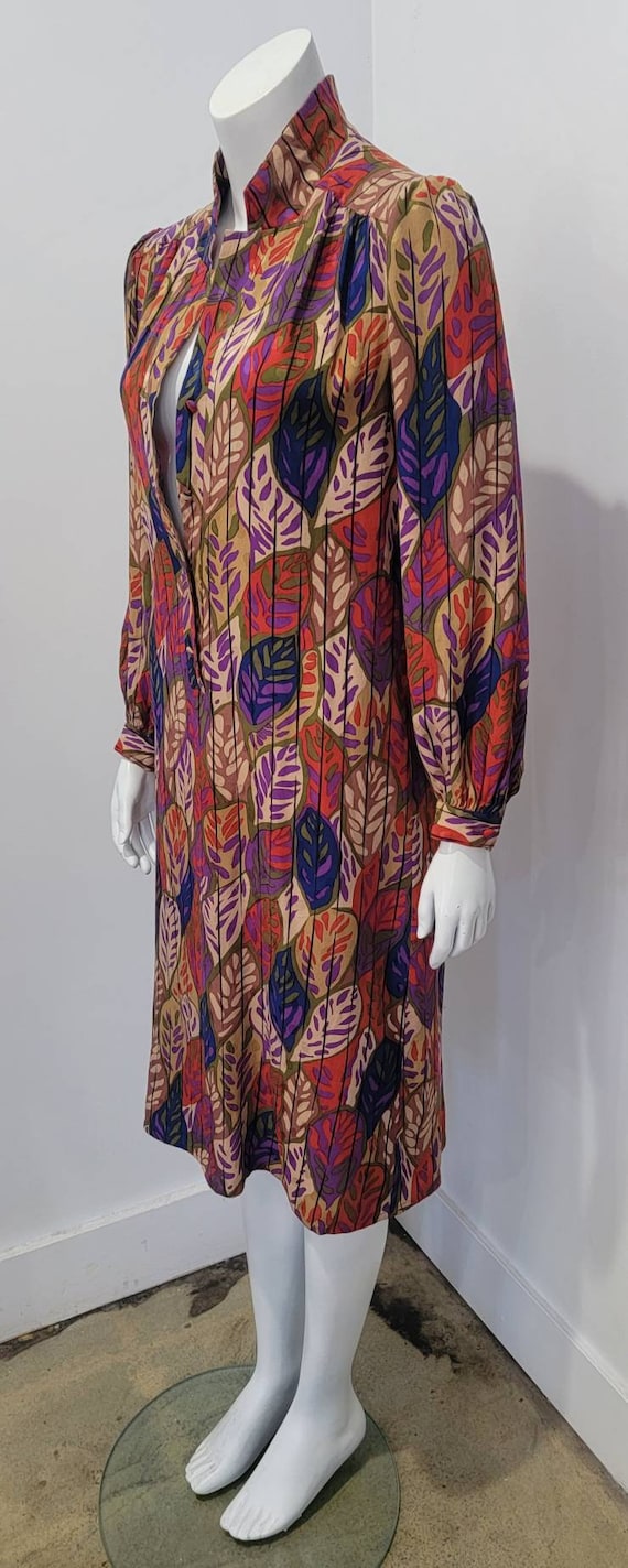 Vintage 70s Abstract Jacquard Leaf Stripe Print H… - image 4