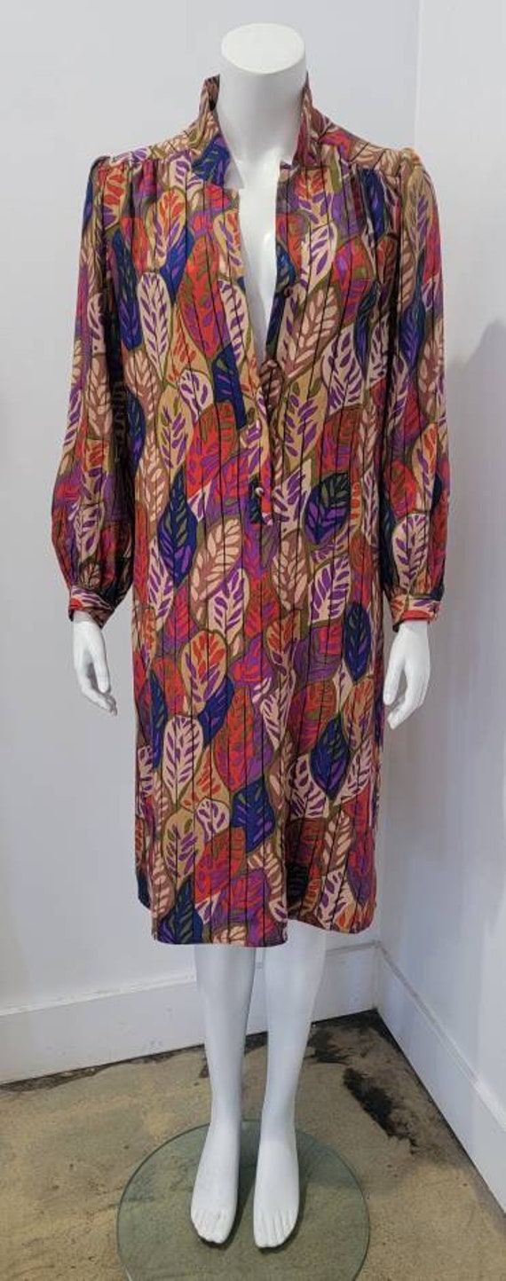 Vintage 70s Abstract Jacquard Leaf Stripe Print H… - image 3