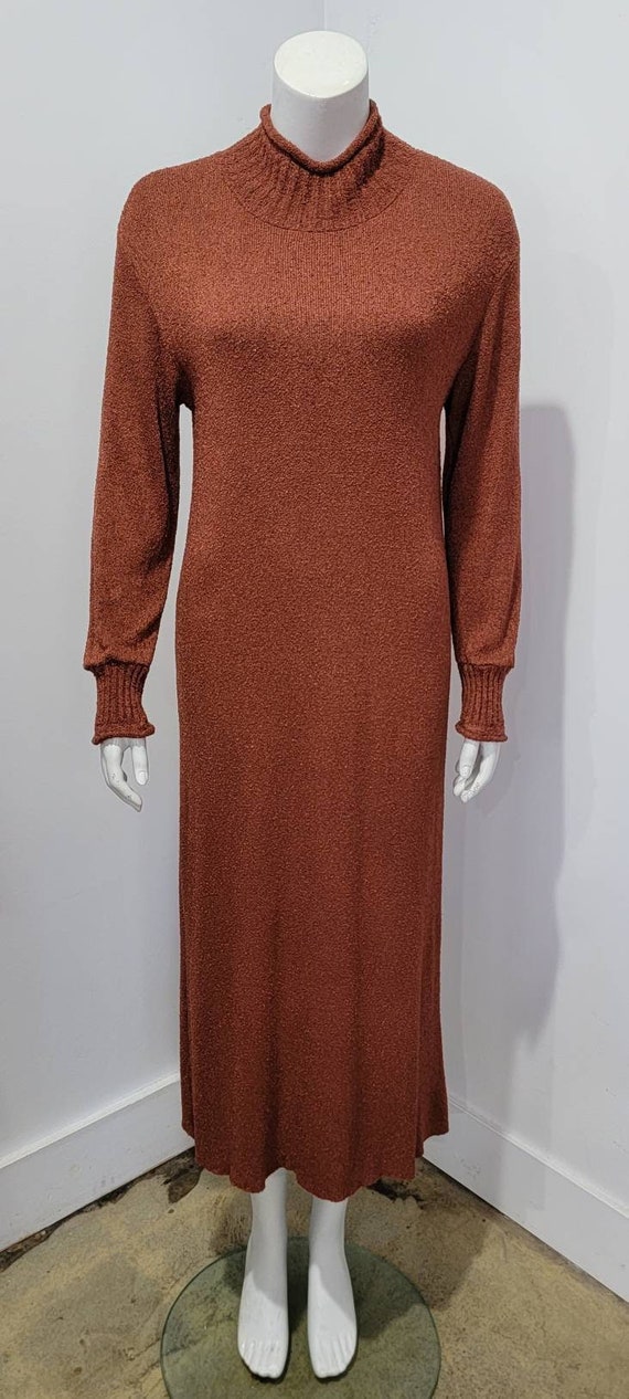 Vintage 80s Rust Mock Neck Tunic Shift Midi Sweate